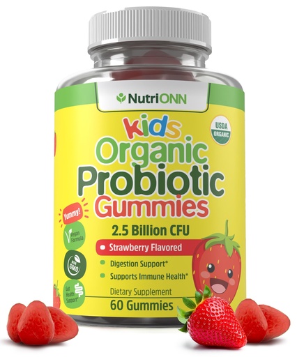 [BRSRAA3YAQPBOCDZ] NutriONN Organic Kids Probiotic Gummies - USDA Organic Chewable Probiotics for Kids - 60 Delicious Gummies - Child Digestive, Immune Support & Gut Health Supplement - Vegan & Non-GMO