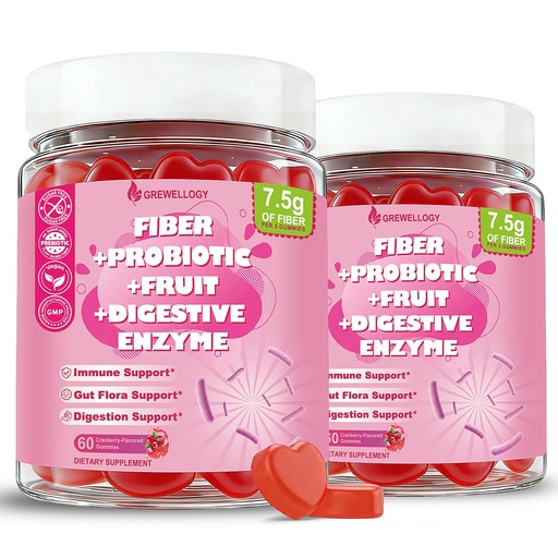 [BRSRGFQQAUGQMYI4] Fiber Gummies 7500mg, Probiotics & Digestive Enzymes, Sugar-Free, Vegan & Gluten-Free Supplement for Gut Health, Bloating Support & Regularity, High Potency Daily Adult (60 Count (Pack of 2))