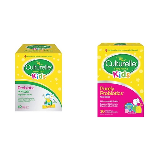 [BRSROAIQAR4GM23Z] Culturelle Kids Probiotic + Fiber Packets (Ages 3+) - 60 Count - Digestive Health & Immune Support - Helps Restore Regularity & Kids Chewable Daily Probiotic for Kids