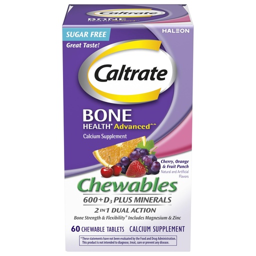 [BRSWKHD5A4GBGCTV] Caltrate Chewables 600 +D3 Plus Minerals Calcium and Vitamin D, Sugar Free, Cherry, Orange and Fruit Punch, 60 Count