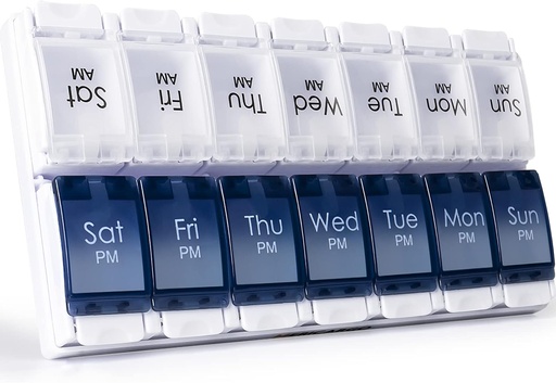 [BRSRMZANCV5QODQZ] MERICARGO Am Pm Pill Organizer 7 Day, 2 Times a Day Large Weekly Pill Box, Push Button Daily Pill Case for Vitamin, Fish Oil, Supplements