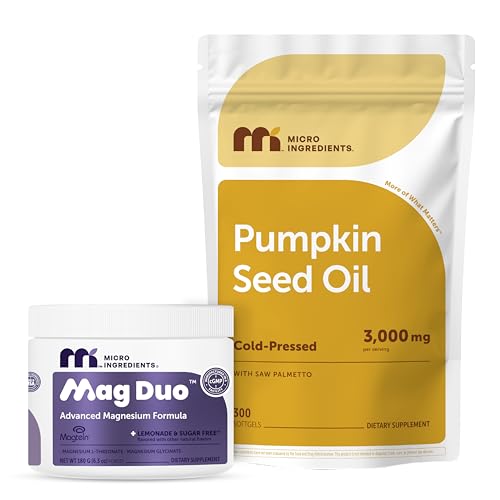 [BRSRGCQOCIMBM2DA] Micro Ingredients Mag Duo Magtein Magnesium L‑Threonate Powder & Pumpkin Seed Oil Softgels 2 Pack Bundle | with Magnesium Glycinate for Calm, Sleep & Focus Support | Saw Palmetto & Phytosterols
