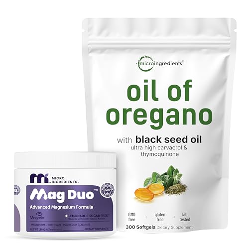 [BRSRGCQOBABQIGQ4] Micro Ingredients Mag Duo Magtein Magnesium L‑Threonate Powder & Oil of Oregano 300 Softgels 2 Pack | with Magnesium Glycinate for Calm, Sleep & Focus Support | 4X Strength Carvacrol + Black Seed Oil