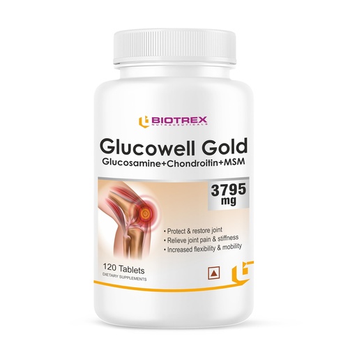 [BRSRAYIRBYCGOFD6] BIOTREX NUTRACEUTICALS Glucosamine+ Chondroitin + MSM 3795mg Glucowell Gold - 120 Tablets