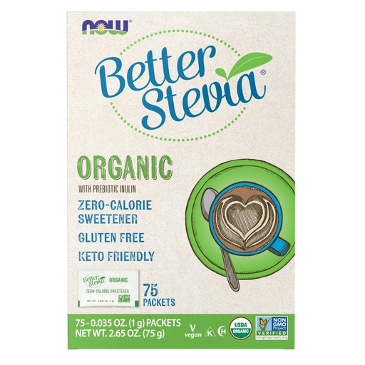 [BRSWIZYCBQNB6H3E] NOW Foods BetterStevia Organic Zero-Calorie Granulated Sweetener Packets, Keto Friendly, Suitable for Diabetics, No Erythritol, 75 Packets