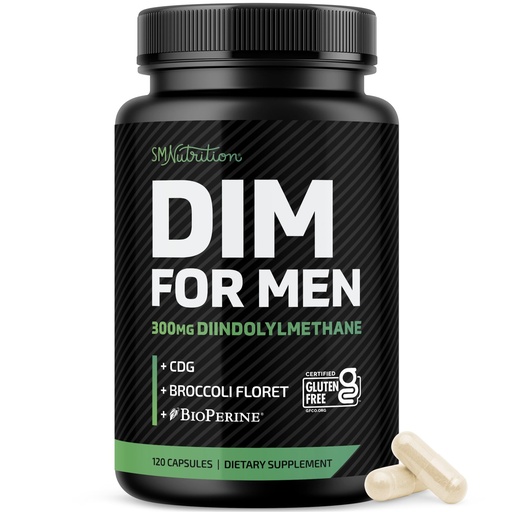 [BRSRGZ32B5YRMG37] DIM Supplement for Men 300mg | Estrogen Blocker & Aromatase Inhibitor | Extra Strength Men’s Hormone Balance & Fitness Booster with Diindolylmethane Plus CDG & Broccoli Floret | Gluten-Free | 120 Ct