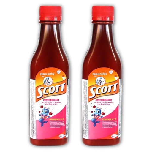 [BRSRAFQLDJ5RAHTX] Emulsion de Scott Aceite de hígado de bacalao sabor Cereza - Pack de 2 de 6.1 fl oz - 180 ml - Suplemento dietético para niños con vitamina A y Calcio.