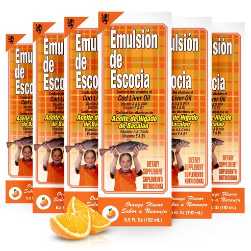 [BRSRGYD3OYHGCE3V] Emulsion de Escocia Orange Flavor 6-Pack – Omega-3 Cod Liver Oil Liquid Supplement for Kids – Vitamins A, D, E & B1 – Immune System & Growth Support – 6.5 Fl Oz Pack of 6– Fish Oil for Children