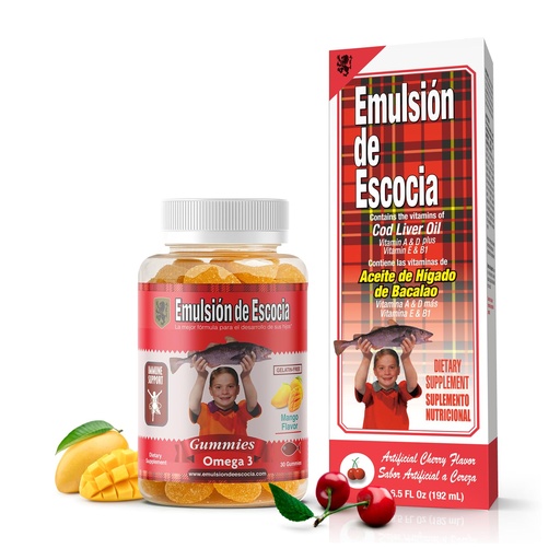 [BRSRGYD7PIIAIDLH] Emulsion de Escocia Kids Immune Bundle – Cherry Cod Liver Oil 6.5 Fl Oz + Omega-3 Vitamin Gummies – Fish Oil with Vitamins A, D, E & B1 – Immune Support & Growth for Children – Great Taste