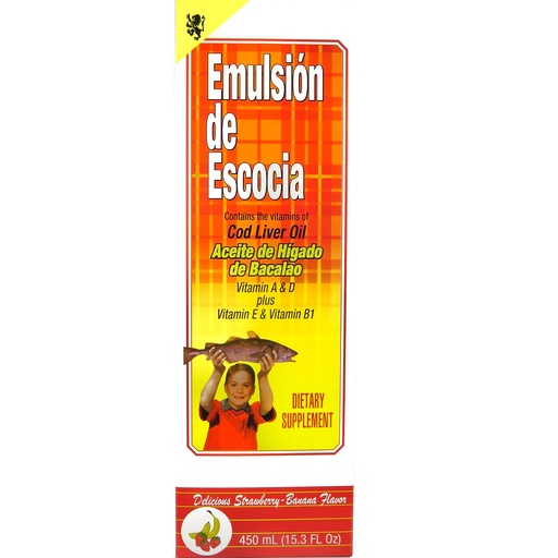 [BRSWIYIDC57RS3TC] Emulsion De Escocia Cod Liver Fish Oil 15.3 Oz Strawberry Banana Vitamin A, D & E