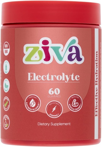 [BRSRAZQOOYIBY3Q2] Ziva Electrolyte Gummies – Hydration and Energy Support for Rapid Rehydration – Electrolytes for Athletes, Runners & Active Lifestyles – 60 Count