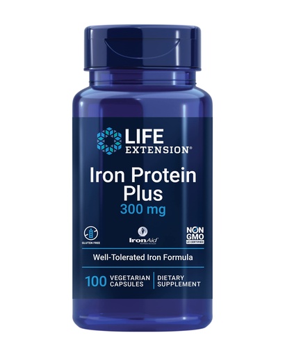 [BRSWIYQFB4PB23AV] Life Extension Iron Protein Plus, Iron Protein succinylate, absorbable Iron Supplement for Whole-Body Health, Non-GMO, Gluten-Free, Vegetarian, 100 Capsules