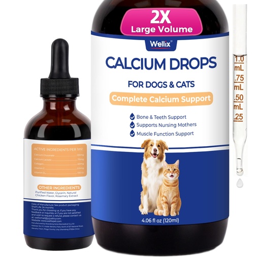 [BRSRGBAPOIFAGH3J] Wellix 4.06 fl oz Calcium Liquid for Dogs & Cats – with Collagen, Vitamin C & D3 – Daily Cat & Dog Calcium Supplement to Support Strong Bones,Whelping Labor, Muscles & Calcium Absorption