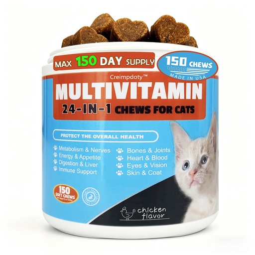 [BRSRGAYOCAFBU33D] 24-in-1 Taurine & Vitamin Treats for Cats with L-Lysine — Support for Joints, Coat, Digestion, Immunity and Vitality, 150-Count Multivitamin Supplement Designed Specifically for Adult and Senior Cats