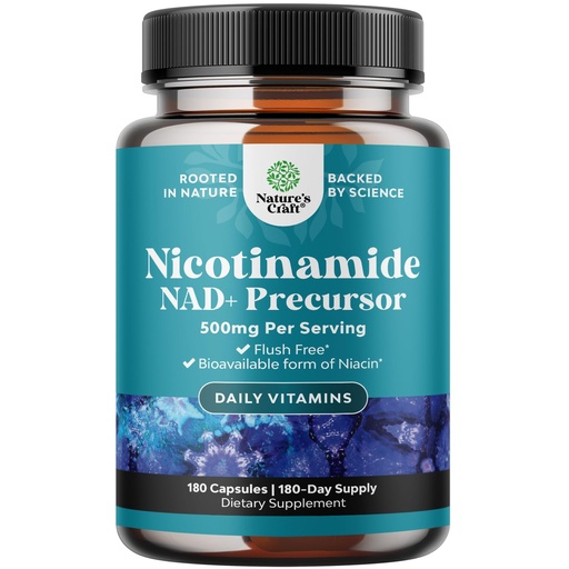 [BRSW2C37AF6AGGQ2] Vitamin B3 Niacinamide 500mg Capsules - Mitochondrial Energy and Potent Skin Supplement - AKA Vitamin B3 Niacin Flush Free and Nicotinamide 500mg - Flush Free Niacin Supplement - 180 Count