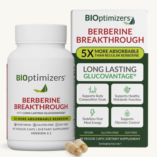 [BRSRGZYYOV5A42DU] BIOptimizers Berberine Breakthrough Supplement - Metabolic Support –Healthy Metabolism - 40 Capsules – Vegetarian, Gluten-Free, Soy-Free