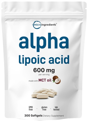 [BRSRABAEBUJWKEL7] Micro Ingredients Alpha Lipoic Acid 600mg Per Serving, 300 Softgels | ALA Supplement | Made with MCT Oil| Non-GMO, Gluten-Free, Soy-Free