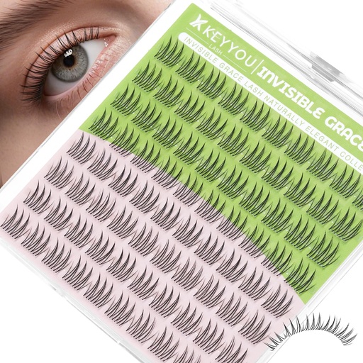 [BRSRGAABOIMBQCTB] KEYYOU Aurora Lash Clusters Invisible Band C Curl Natural Soft Waterproof Only 16mm Length Lash Extension Easy to Apply at Home Cosmetic Makeup Natural False Eyelashes