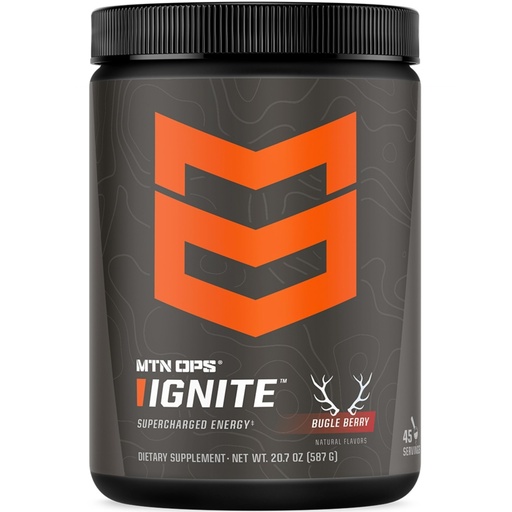 [BRSRMEL3OAFBOCLU] MTN OPS Ignite Sugar Free Energy Drink Powder with 200mg Caffeine, Nootropic Blend for Energy, Focus & Endurance, L Arginine & L Citrulline Pre Workout, 45 Servings, Bugle Berry