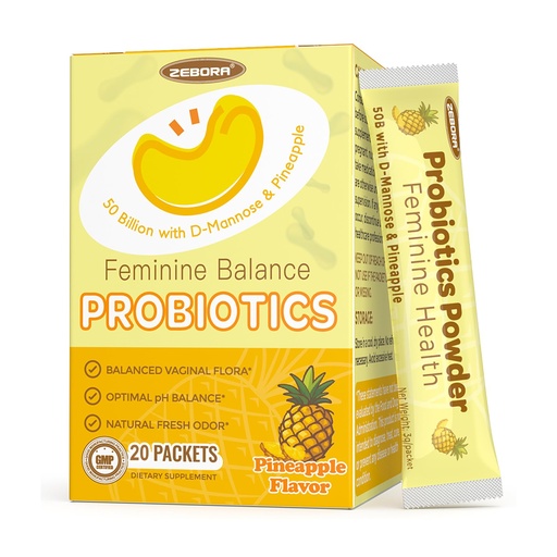 [BRSREAYBBEORSA3K] ZEBORA Probiotics for Women Powder, 50 Billion with D-Mannose & Cranberry for Feminine Balance, Urinary Tract & Vaginal Health, Digestive & Immune Boost, Gluten-Free Non-GMO, Pineapple Flavor