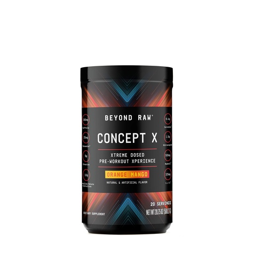 [BRSRMY3QOANAA3LK] BEYOND RAW Concept X, Clinically Dosed Pre-Workout Powder, Contains Caffeine, L-Citrulline, Creatine, and Beta-Alanine, Orange Mango, 20 Servings