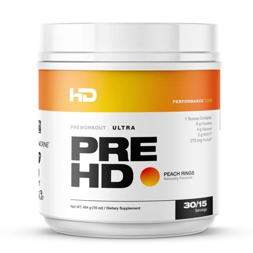 [BRSRAFIEAACWMFDF] HD MUSCLE PreHD Ultra Pre Workout | with Citrulline, NO3-T Nitrates, Creatine, Beta Alanine | 275mg Caffeine as Purcaf | 30/15 Servings (Peach Rings)