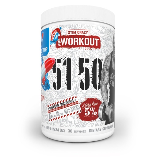 [BRSW2BANO4IWY2AV] 5% Nutrition Rich Piana 5150 High Stim Pre-Workout Powder | Extreme Energy, Focus, Pumps & Endurance | 400 mg Caffeine, Citrulline, Beta Alanine, N-Acetyl L-Tyrosine | 30 Srvgs (Rocket Pop)