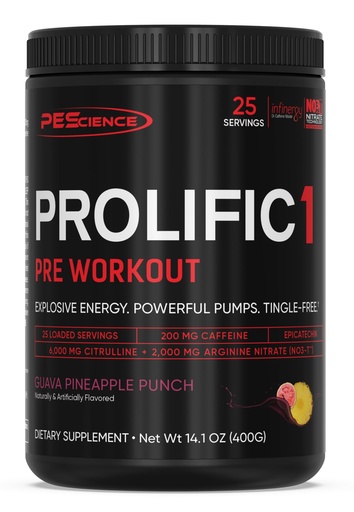 [BRSREHQYBYFGODLO] PEScience Prolific-1 Pre Workout Powder for Men & Women with L-Citrulline, Nitric Oxide Booster, Energy Powder & Nootropic for Focus, Preworkout without Beta Alanine – 25 Scoops, Guava Pineapple Punch