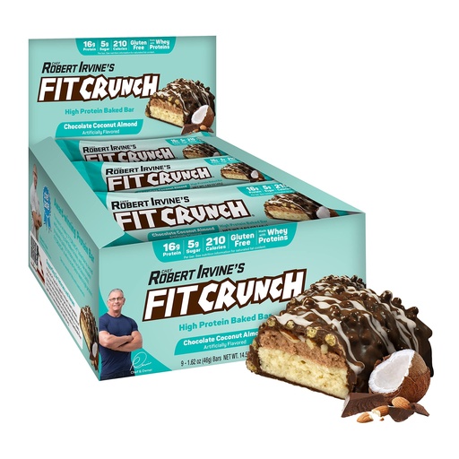[BRSRMAQEDMHBAAD4] FITCRUNCH Snack Size Protein Bars, 6-Layer Baked Bar, 5g of Sugar & Soft Cake Core (9 Bars, Chocolate Coconut Almond)