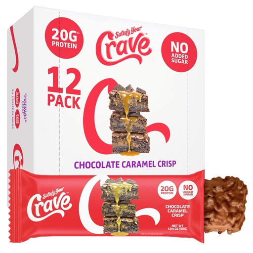 [BRSRGFA6CADRQE34] Satisfy Your Crave Protein Bars– High Protein Delicious Snacks– 20g of Protein, No Added Sugar– Chocolate Caramel Crisp– Perfect for Breakfast, On-the-Go Snack, Pantry Staple & Office Treat– Non-GMO, 12 Pack