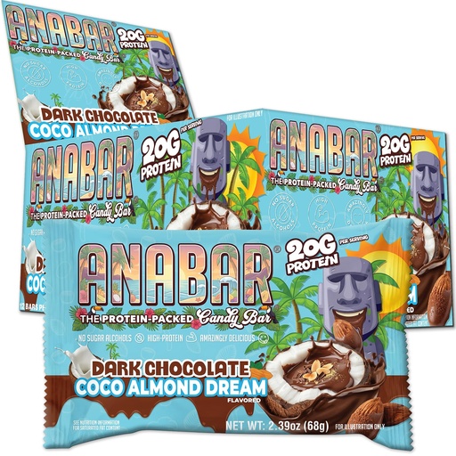 [BRSRGBIHOQCBY3LO] Anabar Protein Bar, The Protein-Packed Candy Bar, New Almond Butter Base, Amazing Tasting Protein Bar, No Sugar Alcohols, High Protein, Amazingly Delicious, 20 Grams of Protein (12 Bars, Coco Almond Dream)