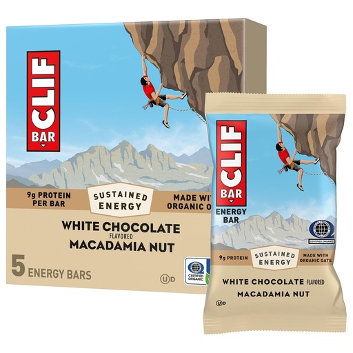 [BRSRAYYCB4FGA3TD] CLIF BAR - White Chocolate Macadamia Nut Flavor - Made with Organic Oats - 9g Protein - Non-GMO - Plant Based - Energy Bars - 2.4 oz. (5 Pack)