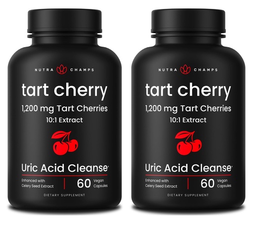 [BRSRGGQZAADQACDV] NutraChamps Organic Tart Cherry Extract Capsules - Made from Montmorency Tart Cherry Concentrate, Celery Seed & Bilberry - Supports, Sleep, Uric Acid Levels & Joint Health - 120 Vegan Capsules