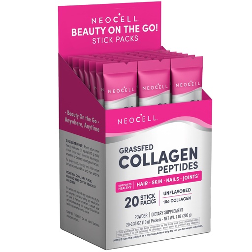 [BRSRMAQNOYIAE3T6] NeoCell Collagen Peptides Powder Packets | 20 Stick Packs | Grass Fed Bovine | Unflavored Supplement | Hair, Skin, & Nails | for Women and Men