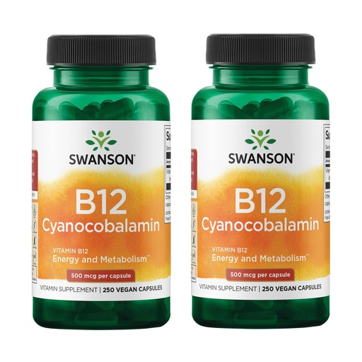 [BRSWGFD3B4PG2CLB] Swanson B12 Cyanocobalamin - Metabolism & Energy Support - Aids Nervous System & Cardiovascular Health - Supports Red Blood Cell Production* - Non-GMO & Gluten Free - 250 Capsules