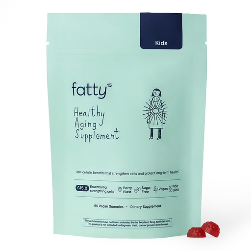 [BRSRGBQRO4HAIGYU] Fatty15 C15:0 Pentadecanoic Acid Gummies for Kids - 60 Vegan Gummies - 3X Cellular Benefits of Omega 3 Fish Oil - Longevity, Metabolic, Wellness & Liver Support - Gluten Free and Sugar Free