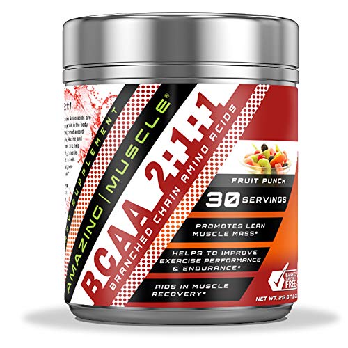 [BRSWYA34BYIWGE3F] Amazing Muscle BCAA 2:1:1 Branched Chain Amino Acids Supplement | 6,000 Mg Per Serving | Fruit Punch Flavor | 30 Servings