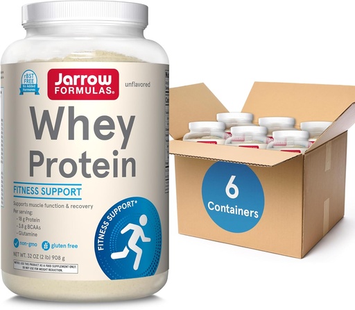[BRSRMAIQCMHQAG35] Jarrow Formulas Whey Protein With 18g of Protein, 3.8g of BCAAs, and Glutamine, Dietary Supplement for Muscle Function & Recovery Support, 32 oz Unflavored Powder, Approximately 38 Day Supply, 6 Packs