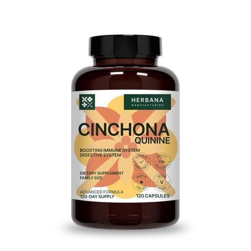 [BRSRAAYBCMJQE23L] HERBANA MANUFACTURING Quinine, Cinchona 120 Capsules – Natural Supplement for Leg Cramps Instant Relief & Digestive Health Support – Cinchona Officinalis Bark, High Potency