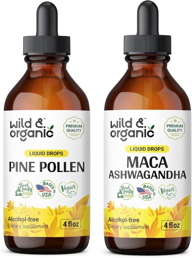 [BRSRAGI7DMCQKFI2] Wild & Organic Pine Pollen Tincture 4 fl oz & Maca Ashwagandha Tincture 4 fl oz