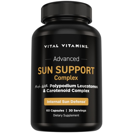 [BRSREAL7BUHGCC3H] Vital Vitamins Sun Support Complex Supplement - Made with Polypodium Leucotomos, Carotenoid Complex, Astaxanthin, & Lutein - Internal Sun Defense & UV Oxidative Stress Support - 60 Capsules