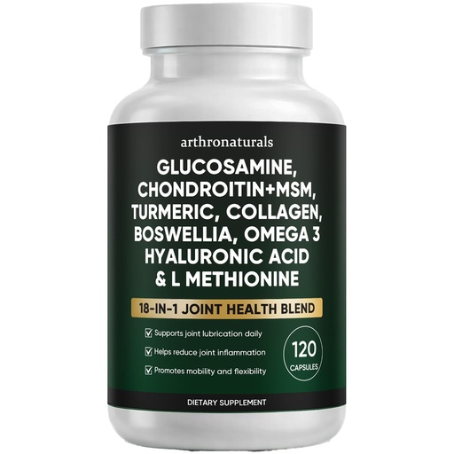 [BRSRGEIHPNYRQHQZ] Arthronaturals 18 in 1, Joint Supplement with Glucosamine, Chondroitin, MSM, Hyaluronic Acid, Omega-3 and More, for Provides Joint Support, Improves Mobility & Long Term Health, Vegan - 60 CPS (1)