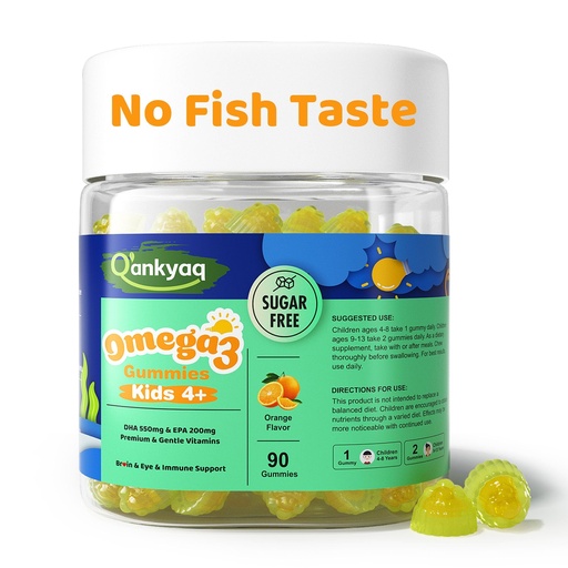 [BRSRGGAQBV7GADI7] Kids Omega 3 Gummies, Vegan Algae Oil Omega-3 Supplements, with DHA, Zinc & Multivitamins, Focus & Attention Support, No Fishy Taste, Sugar Free, 90 Gummies