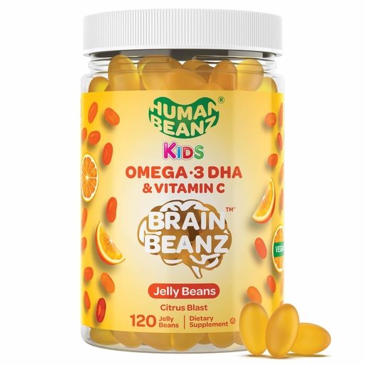 [BRSREFQ6BAAQ2DTZ] Human Beanz Kids Vegan Omega 3 Gummies, Jelly Beans with DHA and Vitamin C, Brain and Immune Support for Children, Citrus Blast, 120 ct, Kosher, Gluten-Free