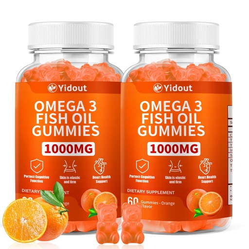 [BRSREBIDC4GWGYAU] Omega 3 Fish Oil Gummies, Delicious Orange Flavor Fish Oil Gummy Supplements for Joint, Heart Health, & Brain Support (60 Count（Pack of 2）)