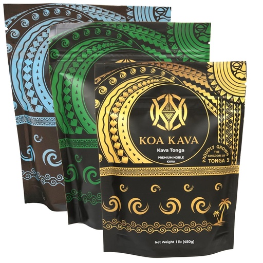 [BRSROAINDEBWA3QY] 1 pund Koa Kava Bundle med Premium Tongan, Fijiansk Waka og Vanuatu Waka Kava Root Powder