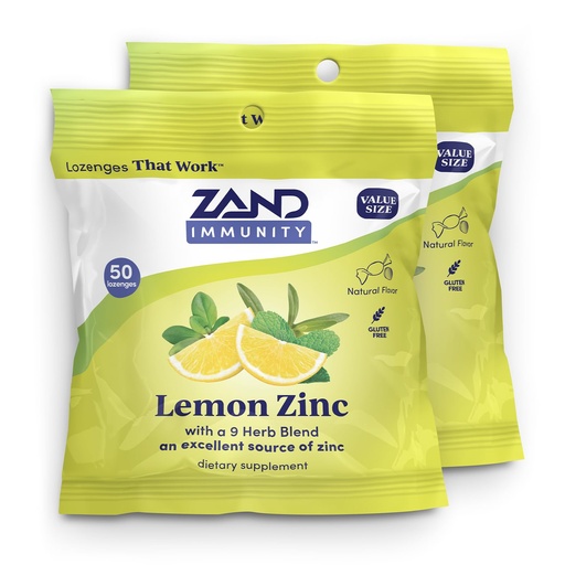 [BRSREYY6AUHWACTU] ZAND Immunity Lemon Zinc Throat Lozenges 2 Pack - Good-for-You Dry Mouth Lozenges, Immune Support Supplement w/Zinc 5mg, Eucalyptus, Mullein, Soothe a Dry Throat, Natural Flavor, Gluten Free, 50ct ea