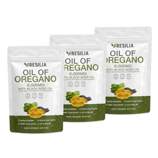 [BRSRGZALB4FBS3DK] Resilia Oil Of Oregano Softgels with Black Seed Oil – 300mg Oregano Extract & 200mg Black Seed Oil Per Serving – Non-GMO, Gluten-Free Softgels – 180 Count (Pack of 3)