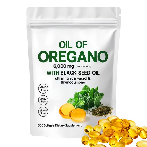 [BRSREGAQOZ7WGHTB] Oil of Oregano with Black Seed Oil,2-in-1 Oregano Oil Capsules Organic,6000mg Per Serving,300 Softgels,4X Strength Carvacrol & Thymoquinone,Non-GMO,Gluten Free & Immune Support