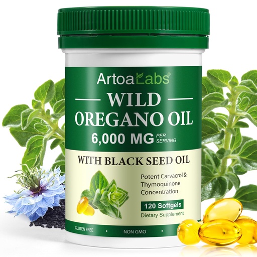 [BRSREBIRBUMAIF3J] Oregano Oil Capsules with Black Seed Oil | 6000mg Organic Oregano Oil Softgels | Aceite de Oregano Health Support | Non-GMO & Gluten Free | 120 Softgels